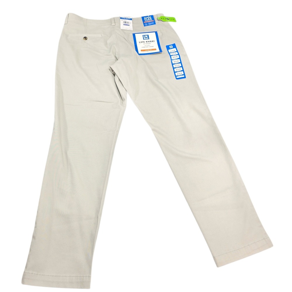 Haggar Life Khaki Pants Mens 33x30 Putty Beige Cotton Slim Fit Stretch Chino NEW - Picture 2 of 9